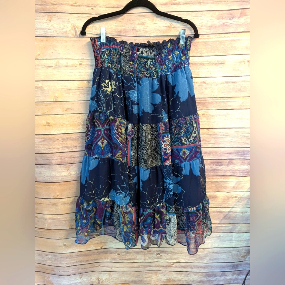 Bohemian Blue Patchwork Skirt By Chaundry Size M